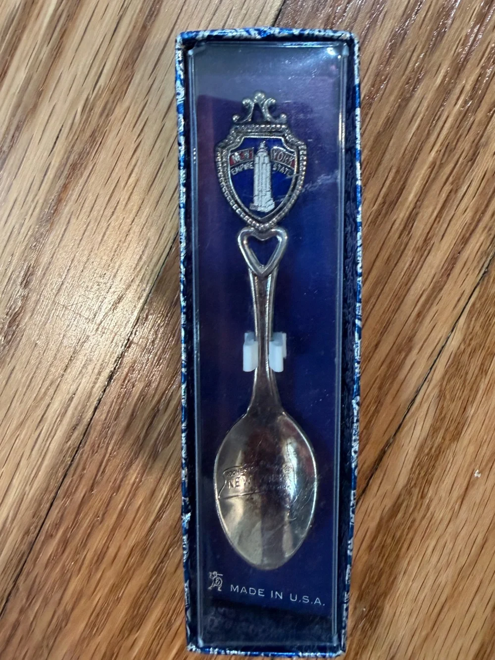 Silver-Color New York Empire State Souvenir Spoon with Blue Enamel Shield